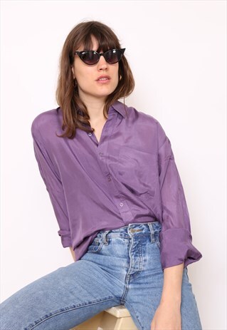 VINTAGE 90S PURPLE SILK OVERSIZED BLOUSE SHIRT