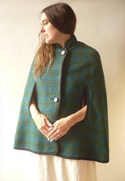 1960's Vintage Cropped Welsh Tweed Tapestry Mod Wool Cape