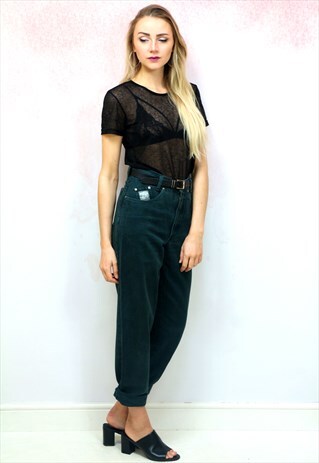 1990S VINTAGE BOTTLE GREEN HIGH WAIST MOM JEANS