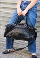BLACK PATCHWORK REAL LEATHER HOLDALL