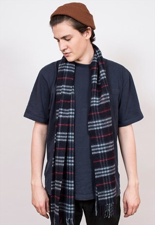 BURBERRY NAVY BLUE NOVA CHECK LAMBSWOOL SCARF