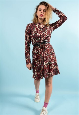 RETRO PAISLEY BUTTON DRESS