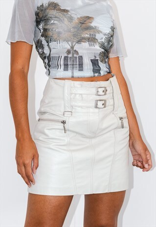 VINTAGE 90S GREY REAL LEATHER SKIRT