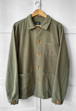 Washed Work Jacket French Chore Herringbone Army Green
