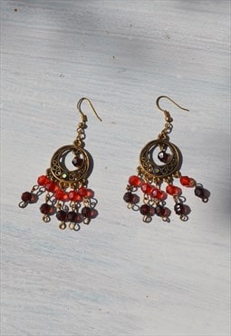 Deadstock boho gypsy chic gold/red metallic earrings .
