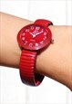 LADIES MINI DARK RED WATCH ON EXPANDER STRAP