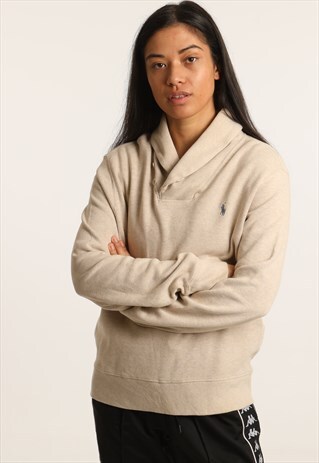 VINTAGE RALPH LAUREN EMBROIDERED LOGO COWEL-NECK SWEATSHIRT