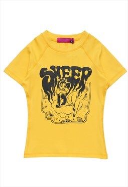 Retro cartoon fitted top pinup girl t-shirt art deco tee 