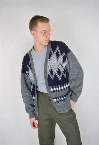 VINTAGE GREY GRAPHIC 80'S CARDIGAN SWEATSHIRT