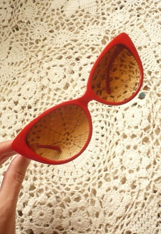 BRIGHT RED CAT EYE SUNGLASSES 50'S VINTAGE STYLE