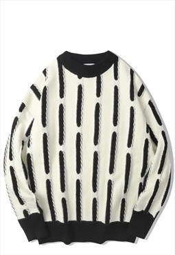 Vertical stripe sweater zigzag knit jumper zebra top white