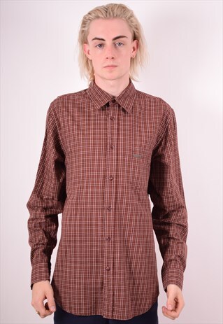 CALVIN KLEIN MENS VINTAGE SHIRT LARGE BROWN CHECK 90S