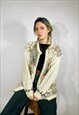VINTAGE SIZE L WOOL FLORAL EMBROIDERED CARDIGAN IN WHITE