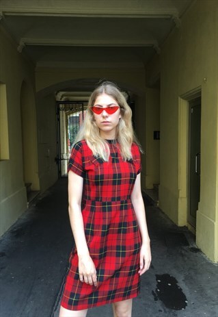 VINTAGE 80' BEAUTIFUL RED PLAID DRESS