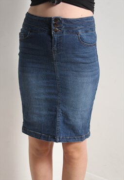 Vintage Y2K Denim Knee Length Skirt Blue W30'