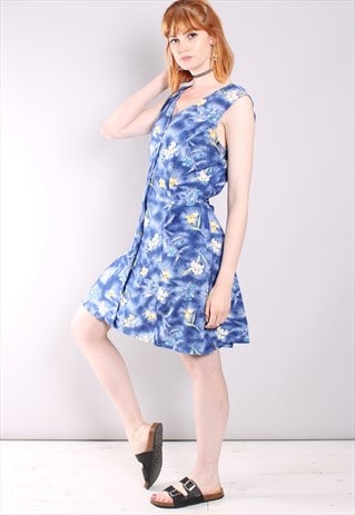 VINTAGE 80S FLORAL TIE BACK BUTTON DRESS