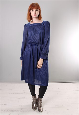 VINTAGE 80S SHEER TEXTURED STRIPE LONG SLEEVE DRESS