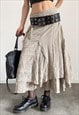 Vintage Y2K 00s striped asymmetric fairy maxi skirt in beige