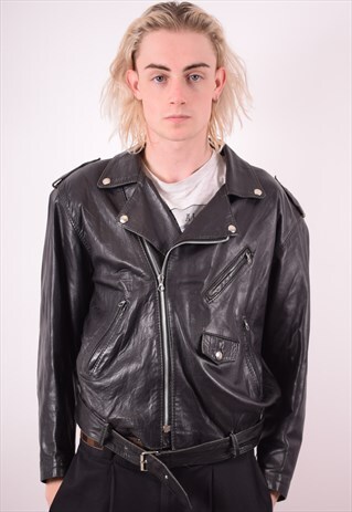 JONELLE MENS VINTAGE LEATHER JACKET LARGE BLACK 90S