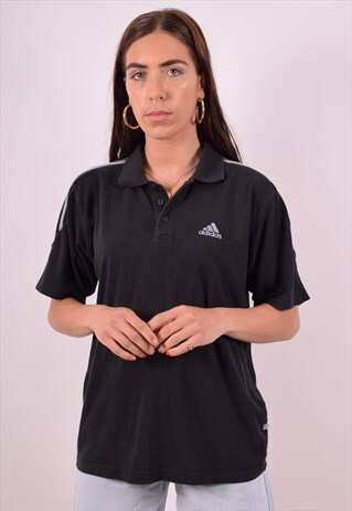 ADIDAS WOMENS VINTAGE POLO SHIRT LARGE BLACK 90S