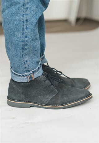 VINTAGE 70S SUEDE LACE UP SHOES IN BLUE