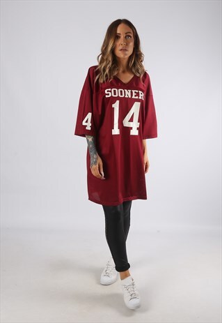 VINTAGE OVERSIZED T-SHIRT FOOTBALL JERSEY TOP LONG (J-EDI)