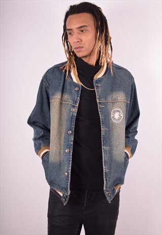 MENS VINTAGE DENIM BOMBER JACKET MEDIUM BLUE 90S