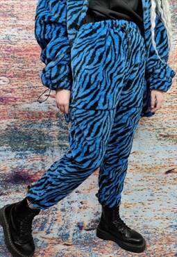 Zebra fleece joggers handmade 2in1 animal overalls in blue