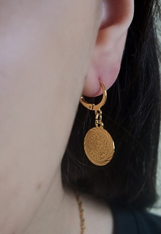ARABIAN COIN 24K GOLD CHARM HOOP EARRINGS