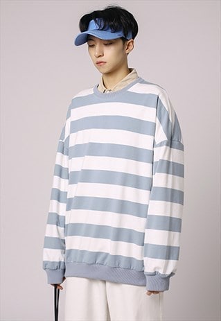 sky blue white striped oversized sweatshirts unisex | DEMOS | ASOS ...