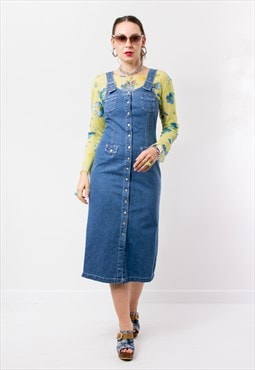 Vintage overall denim dress John Baner button down blue