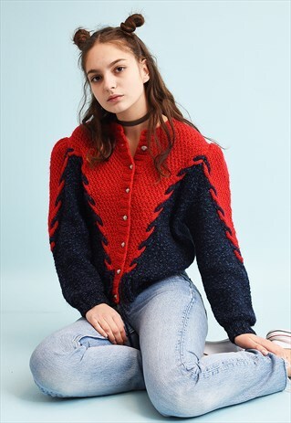 80'S RETRO JAZZY MOMS TIE UP KNIT CARDI