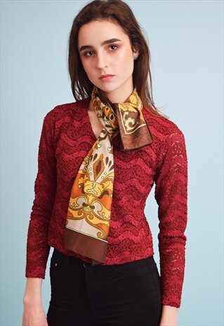 VINTAGE 70'S ORIENTAL ABSTRACT PRINT LONG SCARF