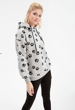 Women's Hooded Paw Pattern Sweatshirt