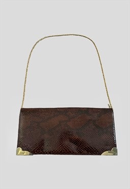 70's Vintage Brown Leather Gold Chain Shoulder Bag 