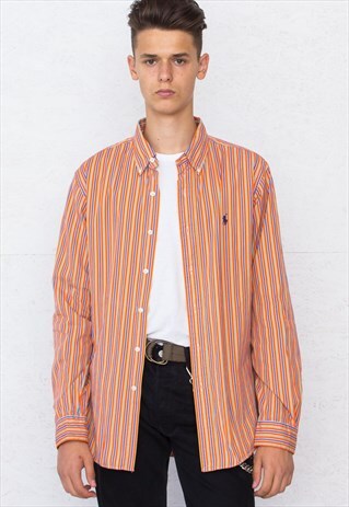 VINTAGE ORANGE POLO RALPH LAUREN LONG SLEEVE STRIPED SHIRT