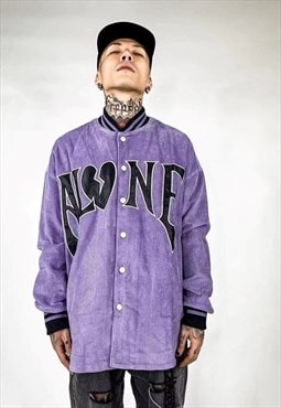 Corduroy varsity denim jacket PU alone slogan shirt purple