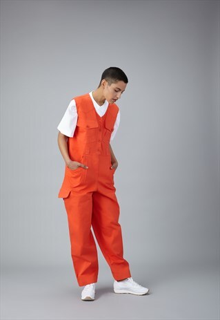 BAGGY V-NECK JUMPSUIT IN ORANGE