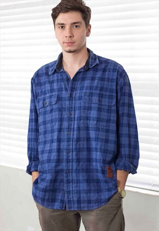 VINTAGE TOMMY HILFIGER CHECKED FLANNEL SHIRT LOGO 90S L 14.5
