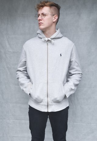 RALPH LAUREN ESSENTIAL HOODIE MARL GREY SIZE L
