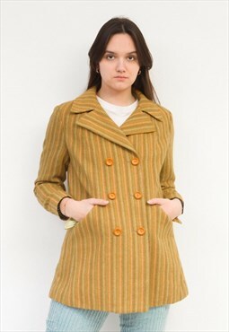 Vintage 70's Women's M Wool Coat Jacket Striped Overcoat