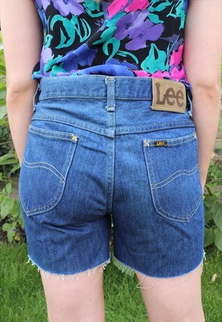 REWORKED VINTAGE CUT OUT LEE HIGH WAIST BLUE DEMIN SHORTS