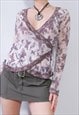 vintage y2k butterfly printed lace wrap top