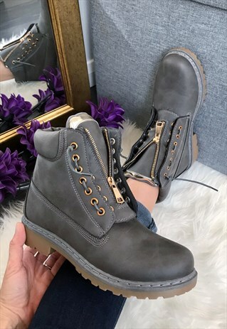 GREY HIKER STYLE ANKLE BOOTS