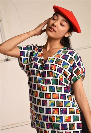 90'S RETRO CHECKED PARIS CHIC FESTIVAL TOP TEE