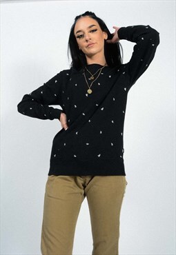 Vintage Y2K Vans Sweatshirt Black Patterned Size XS