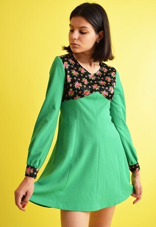 VINTAGE 60'S MOD HIPPIE PUFF SLEEVE MINI TWIGGY DRESS
