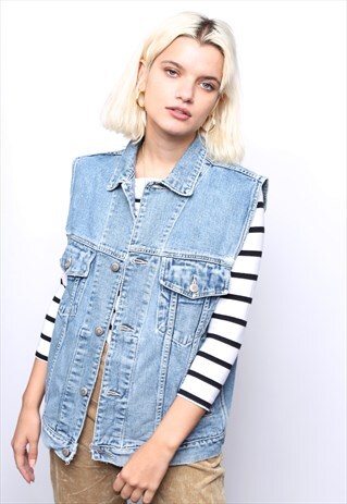 VINTAGE 90S BLUE SLEEVELESS DENIM JACKET WAISTCOAT