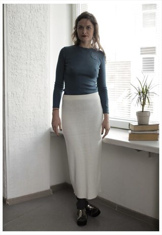 VINTAGE 80'S MAXI WHITE KNITTED SKIRT
