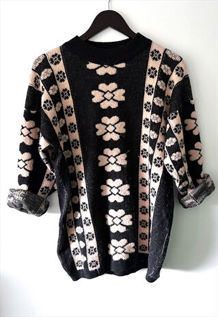 80S FLORAL CASUAL SOFT OVERSIZED KNIT JUMPER S - L